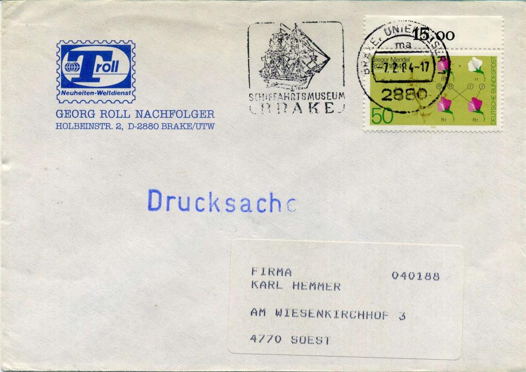 ФРГ (Б1081) Конверт СГ Парусные корабли 1984 Флот