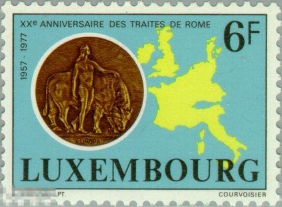 Люксембург 1977 MNH - Карта Европа ЕС Монеты Нумизматика Монеты на марке 
