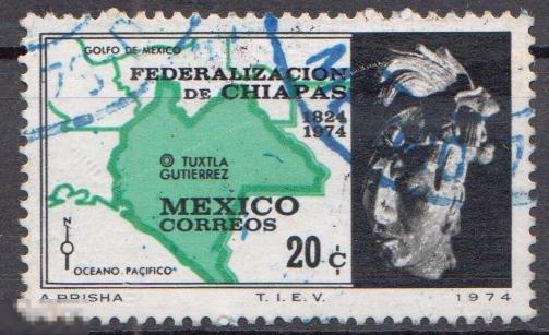 Мексика 1974 U - Map of Chiapas and Head - Карта Провинции Этнос Статуя 