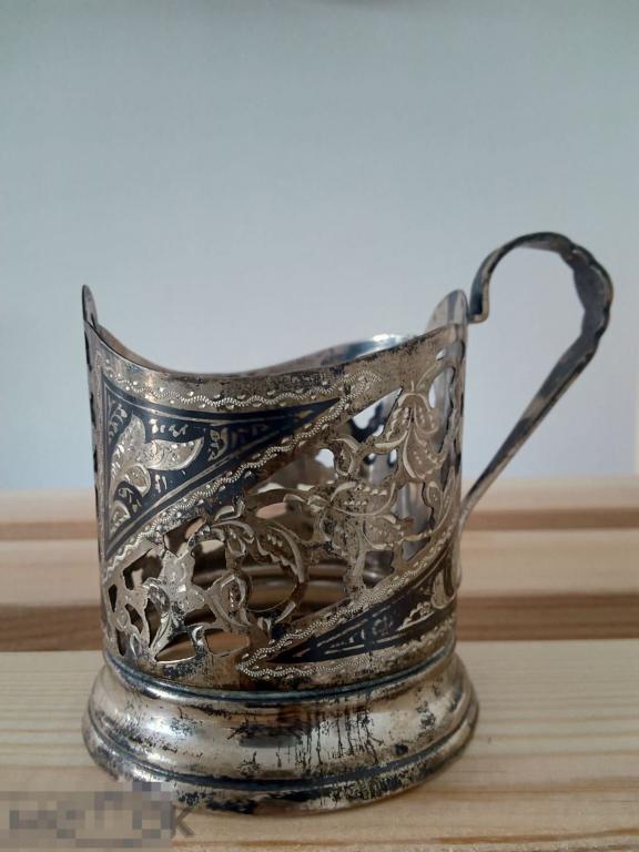 Подстаканник СССР, чернь, 875 проба, оригинал, серебро, №1459