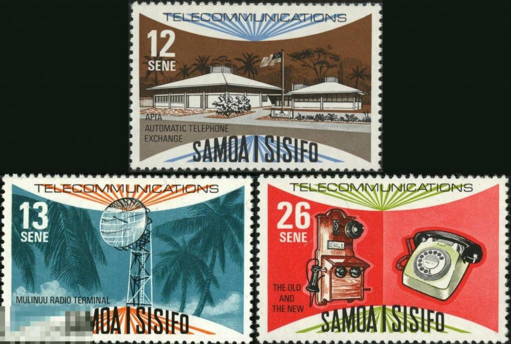 Самоа 1977 MNH - Телекоммуникации Телефон Связь Пальма Радио Здания Флаг 