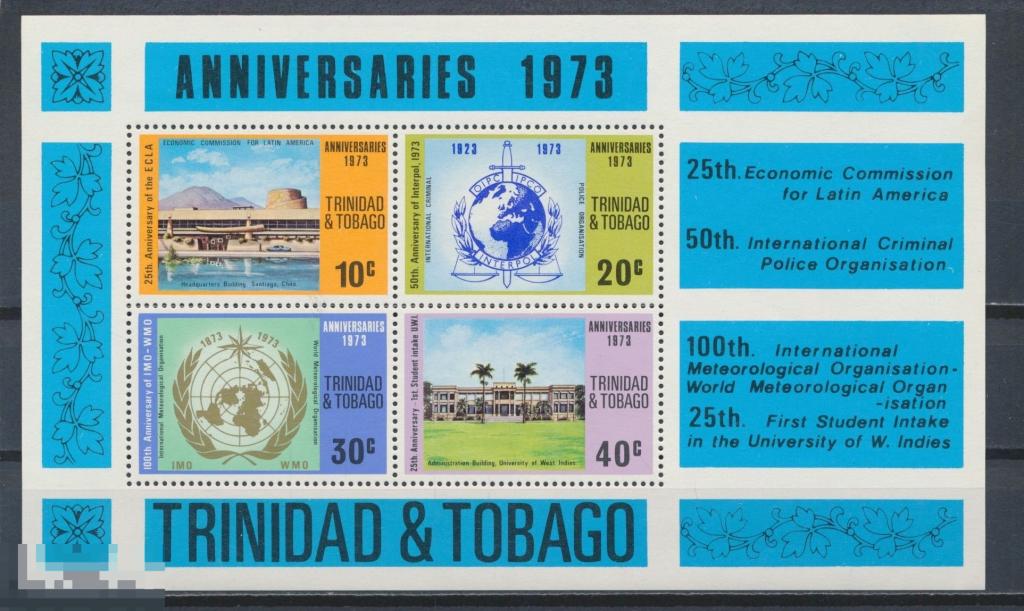 Тринидад и Тобаго 1973 MNH - Интерпол Метеорология ООН Лого Юбилеи Карта Эмблемы 