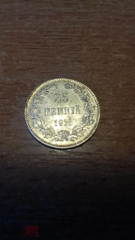25 пенни 1916г., Русская Финляндия, Николай II,оригинал, серебро, сохран, №393