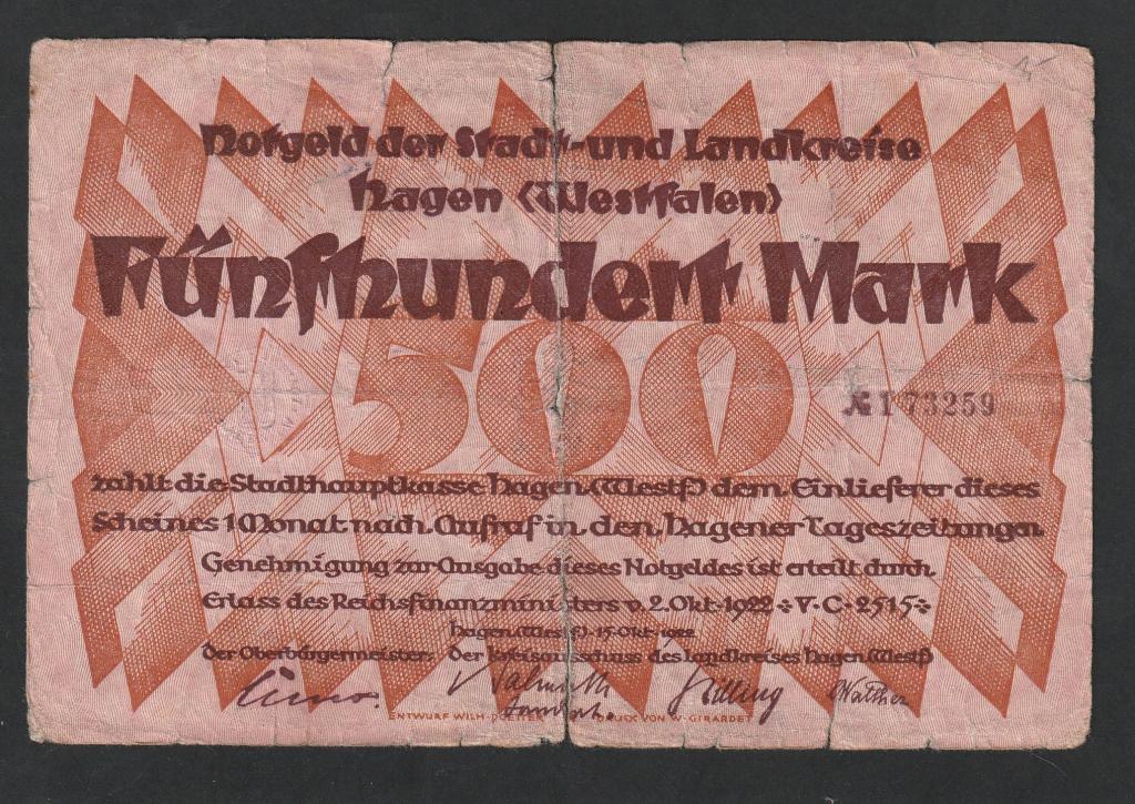 Германия, 500000 марок 1922 года, Хаген