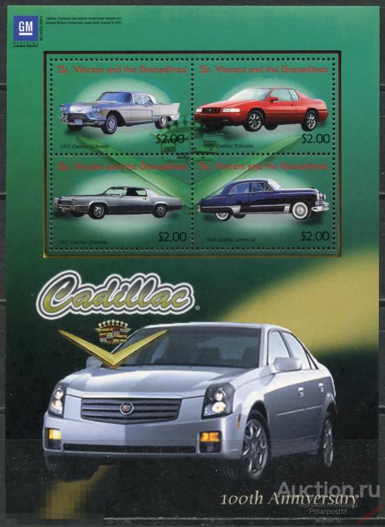 AM40 Сент Винсент и Гренадины 2003 5839-5842 Автомобили. 100-летие Cadillac 