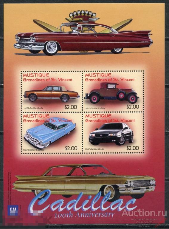 AM40 Сент Винсент и Гренадины. Мюстик 2003 22-25 Автомобили. 100-летие Cadillac 