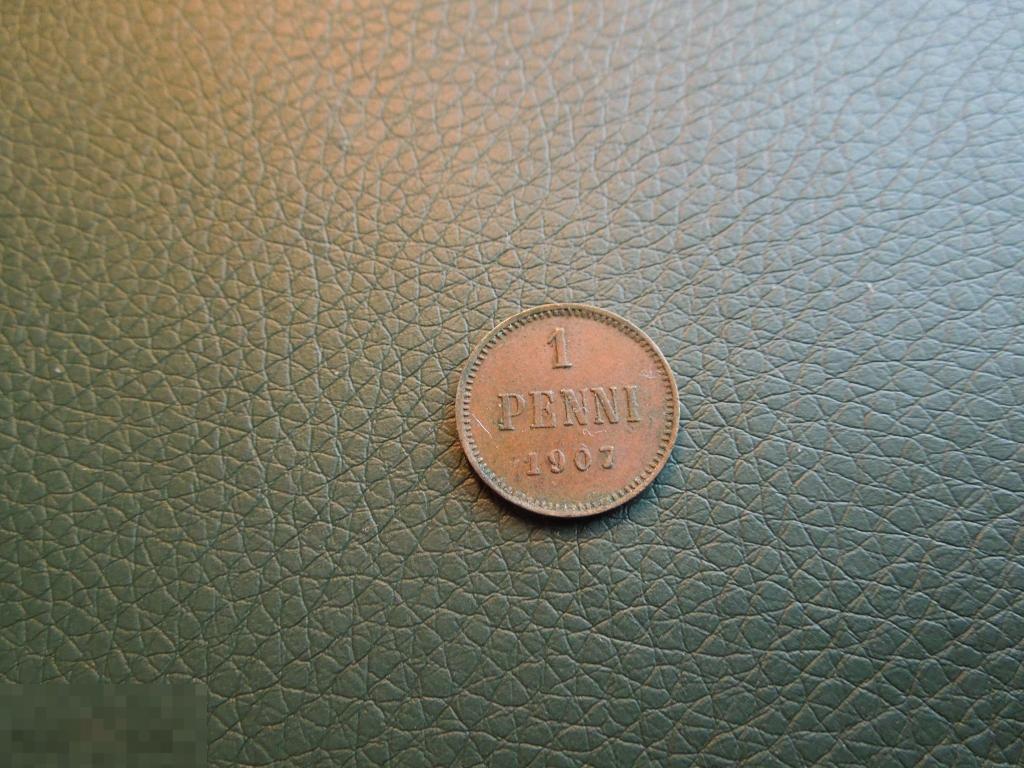 1 пенни 1907г., Русская Финляндия, Николай II, оригинал, медь, №1321