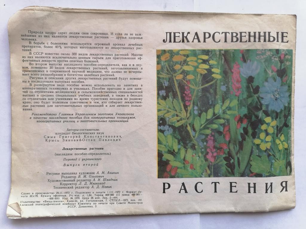 Лекарственные растения. Пособие определитель  1972 г.