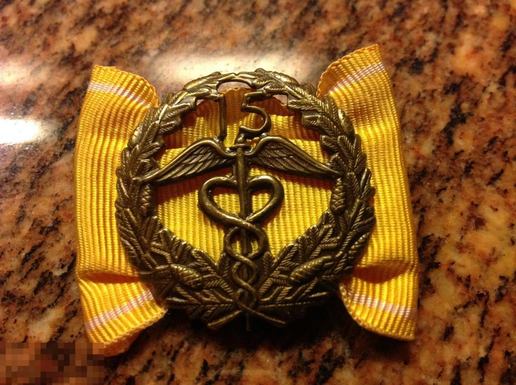 Финский нагрудный знак "За выслугу - 15 лет", на банте, оригинал, №180