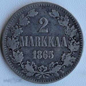 2 марки 1865г., Русская Финляндия, Александр II, сохран, оригинал, серебро, №452