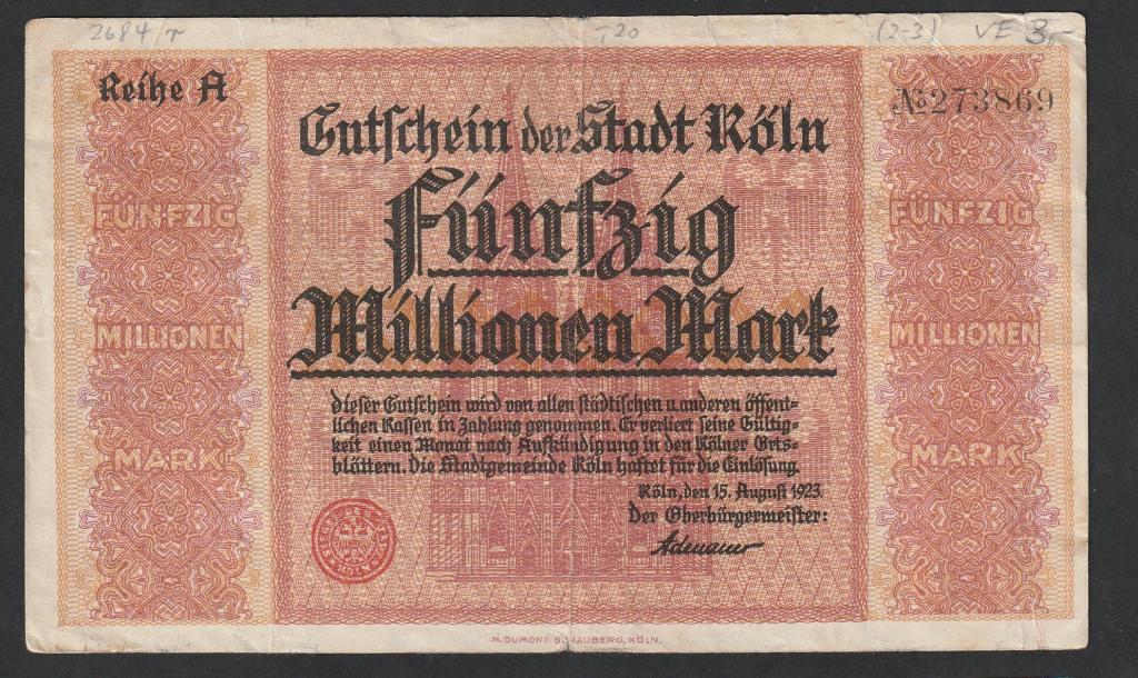 Германия, 50 миллионов марок 1923 года, Кельн