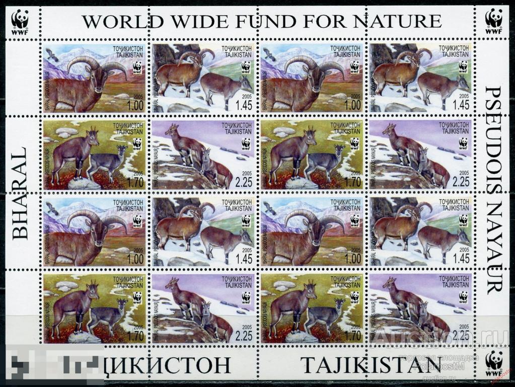 AM40 Таджикистан 2005 392A-395A WWF. Фауна. Всемирная охрана природы - Pseudois nayaur 