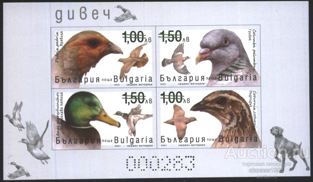 Болгария Чистый сувенирный  блок Фауна  Птицы Охота 2021