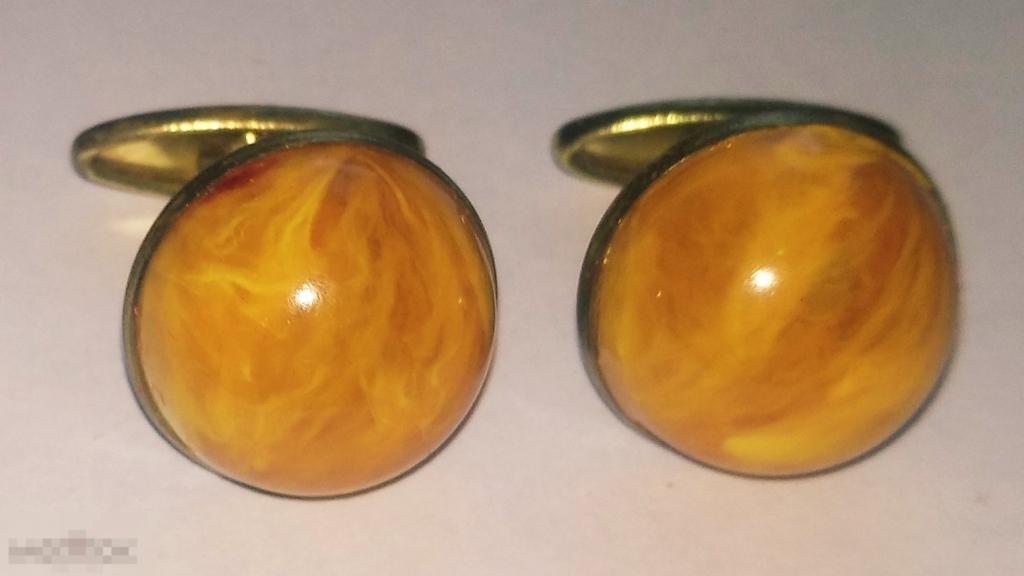 большие запонки Янтарь латунь, плавленый 