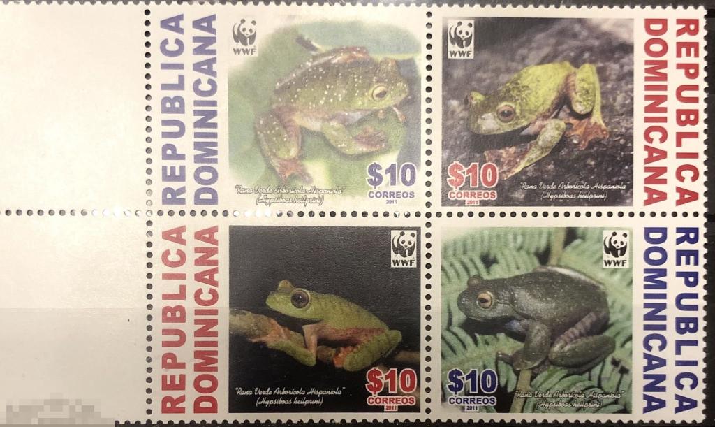 2011. Доминиканская республика. Фауна. Лягушки. Сцепка. Полная серия. MNH. 