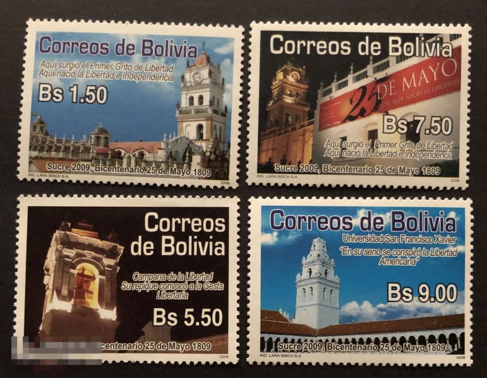 2008. 200 лет 25 мая 1809 г. - Сукре. Полная серия. MNH. 