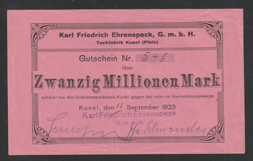 Германия, 20 миллионов марок 1923 года, Пфальц
