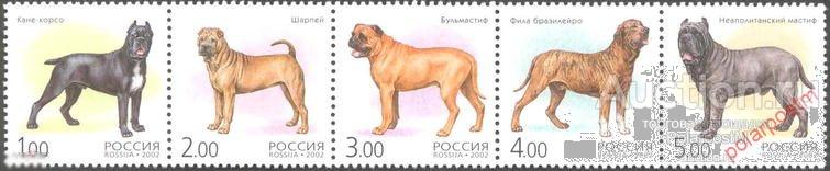 Е150 РОССИЯ 2002 739-743 Собаки. Фауна 