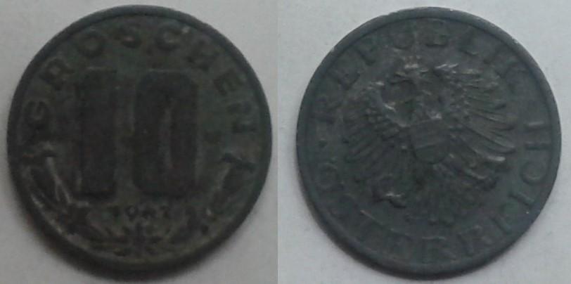 Австрия. Орел - 10 грошей, цинк, 1947