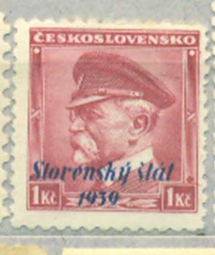 Словакия 1939 г.  стандарт марки № 12 негашеная* (клей, след наклейки)