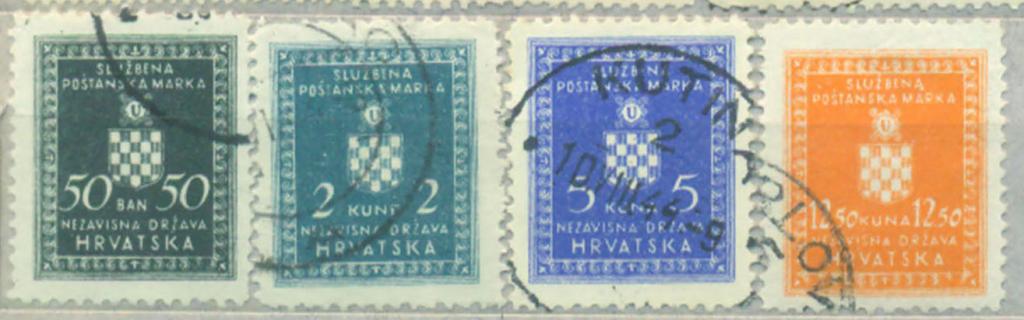 Хорватия 1942 г. служебные марки № 2, 5,  9 гашеная