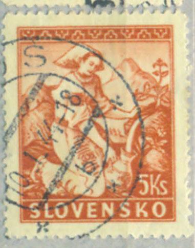 Словакия 1939 г.  стандарт Народный костюм марки № 45,  гашеная