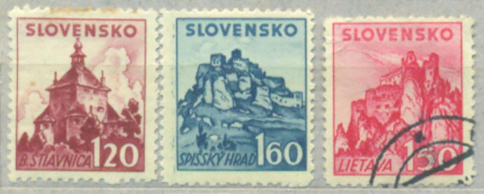 Словакия 1940 г.   марка № 81-83 стандарт негашеная*/* (клей, след наклейки)/гашеная