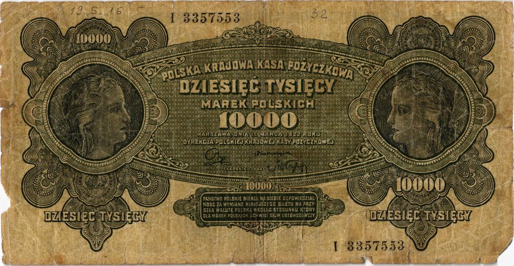 10000 марок Польша 1922 года.