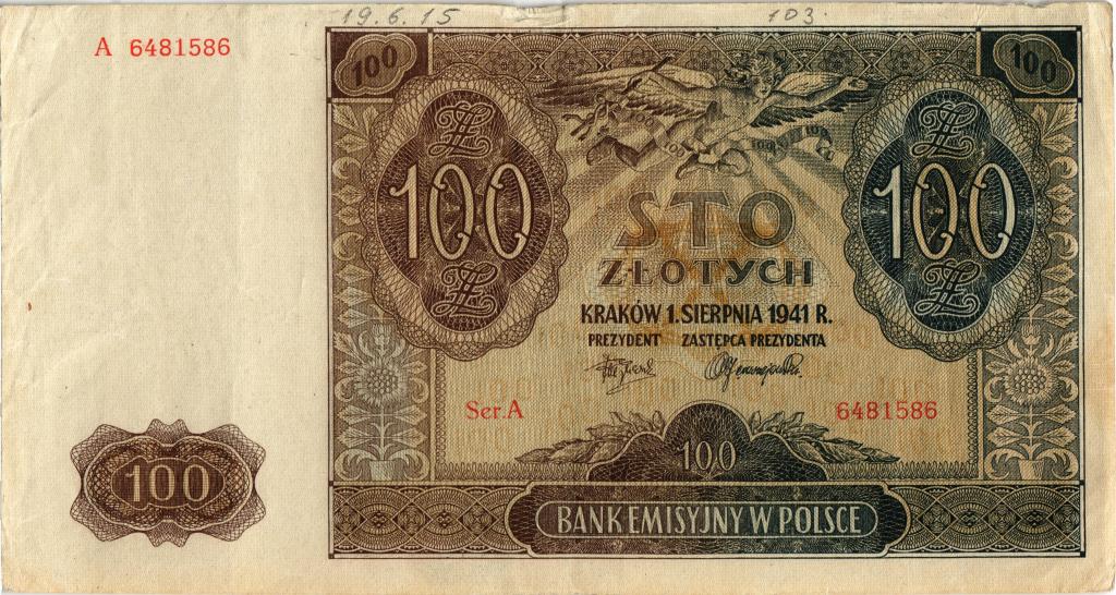 100 злотых Польша. 1941 года
