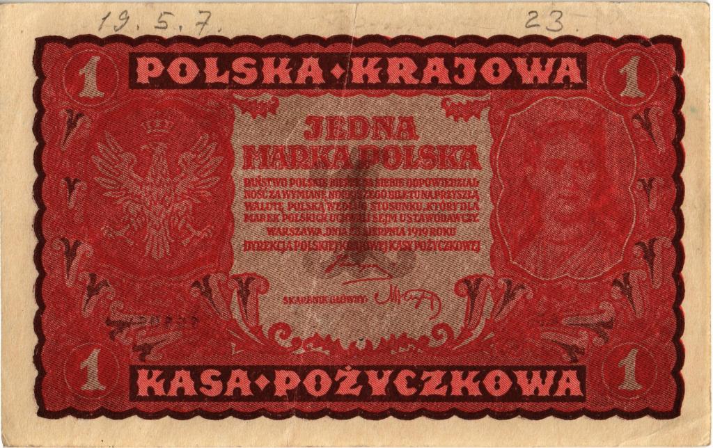1 марка Польша. 1919 года.