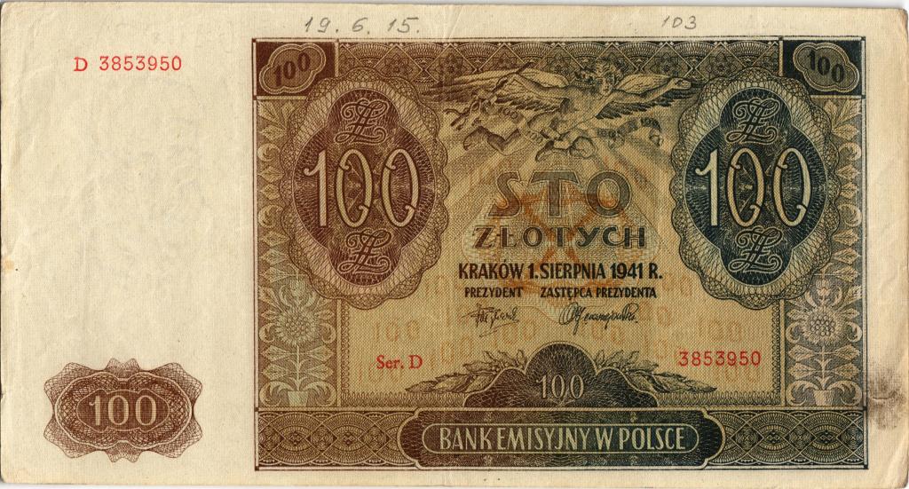 100 злотых  Польша. 1941 года.