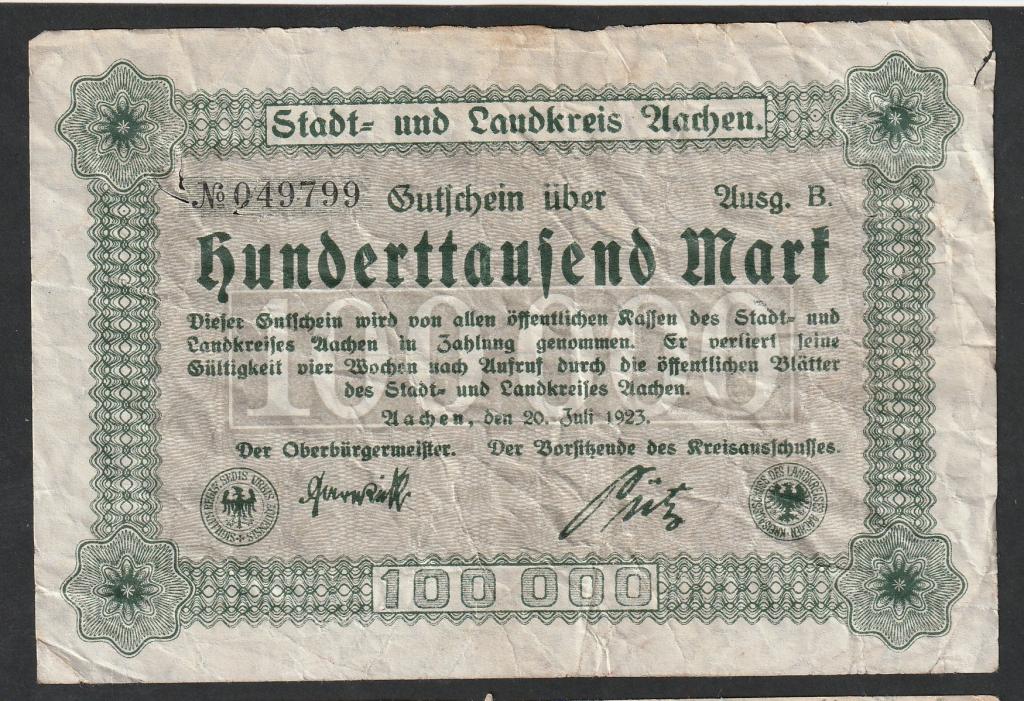 Германия, 100000 марок 1923 года, Аахен