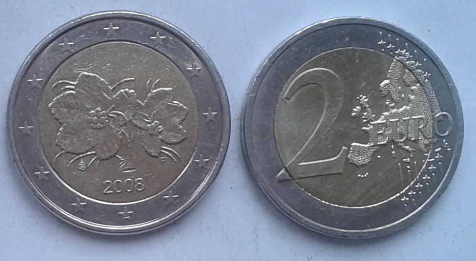 Финляндия. Два цветка морошки - 2 евро, 2008