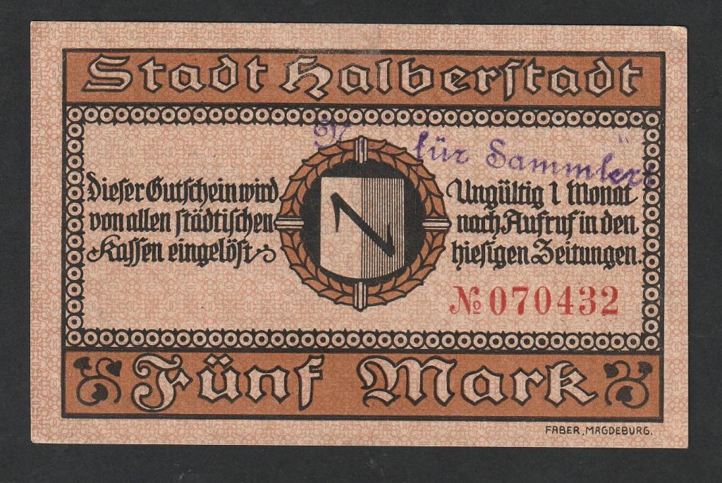 Германия, 5 марок 1918 года, Хальберштадт