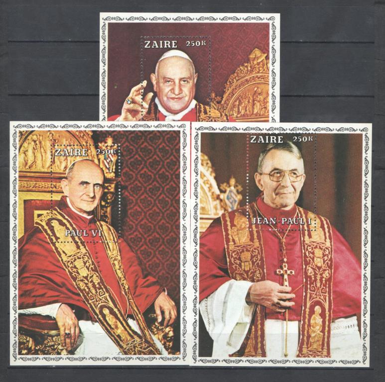 Заир 1979г. Религия, портреты. 3 блока. MNH.