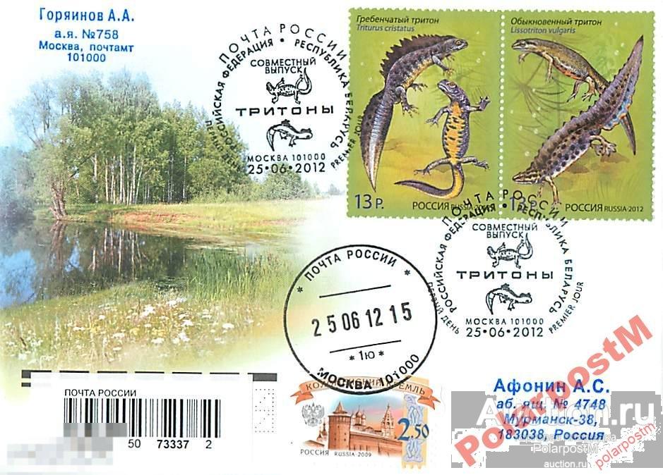 РОССИЯ 2012 1599-1600 Совместный выпуск "Российская Федерация-Республика Беларусь". Фауна. Тритоны 