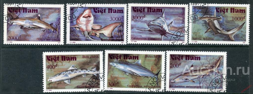 Y85 ВЬЕТНАМ 1991 2309-2315 Акулы. Рыбы. Морская фауна 