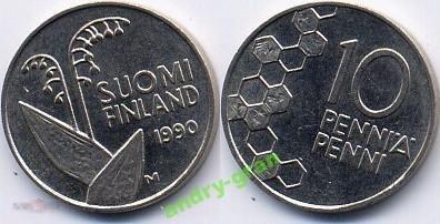 3175 Финляндия 10 пенни 1990 год 