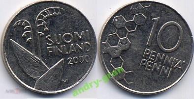 3174 Финляндия 10 пенни 2000 год 