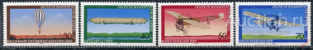 Е150 ГЕРМАНИЯ 1978 964-967 Защита молодежи – авиация. Воздухоплавание. Самолеты 