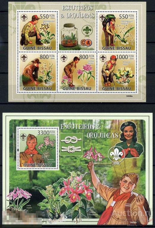 ГВИНЕЯ-БИСАУ 2009 GB203 Скауты и Орхидеи. Цветы. Флора 
