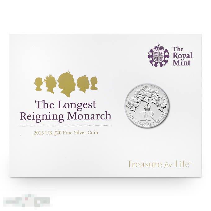 0006 Великобритания 20 фунтов 2015 Longest Reigning Monarch E-II Ag-999 BUNC 