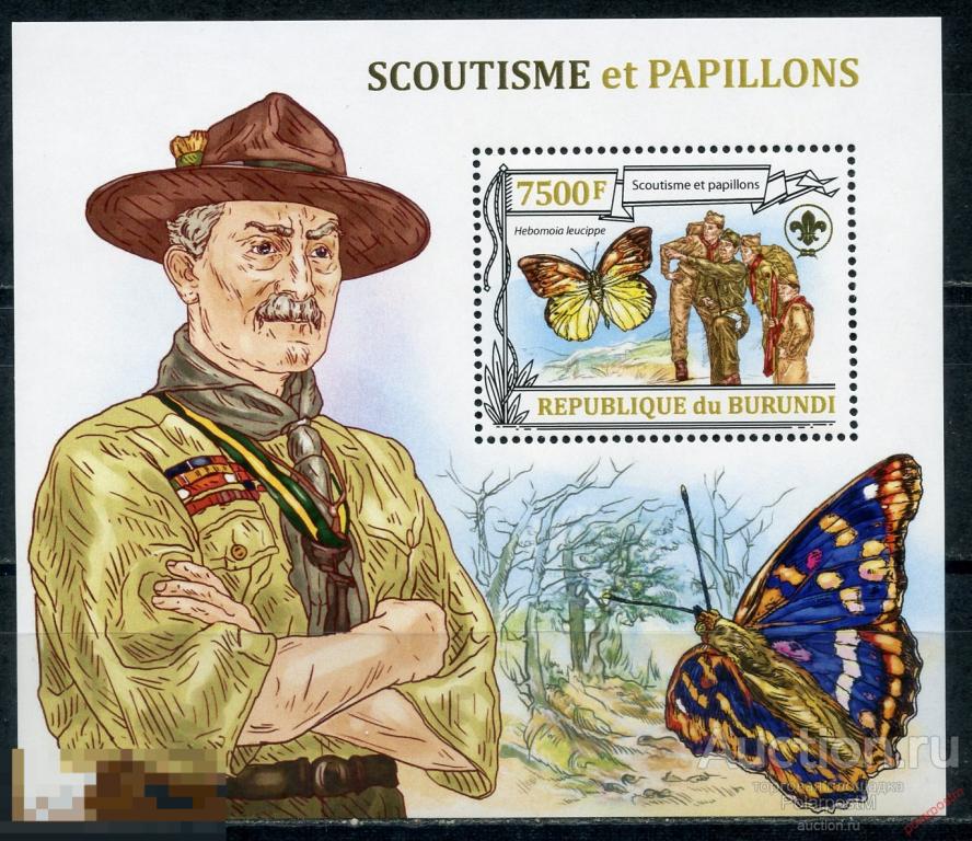 E150 БУРУНДИ 2013 BU089 Скауты и бабочки. основатель скаутского движения Роберт Баден-Пауэлл 