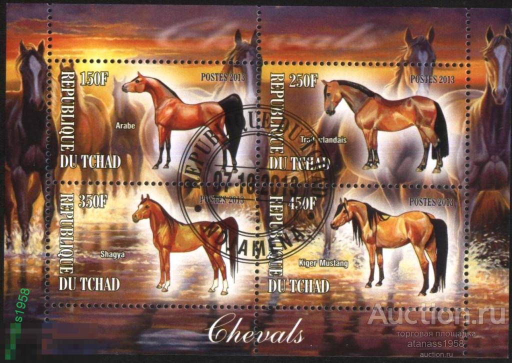 Чад   Гашеный блок Фауна Лошади  2013 