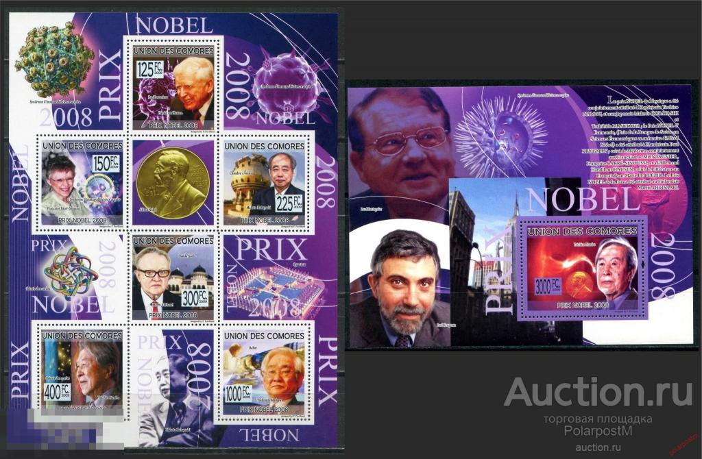 AM40 Коморские острова 2009 KU024 Лауреаты Нобелевской премии 2008 г. 