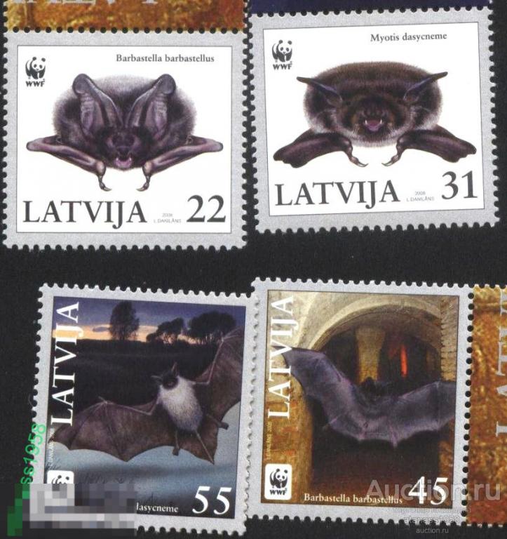 Латвия Чистые марки Фауна WWF Летучие мыши 