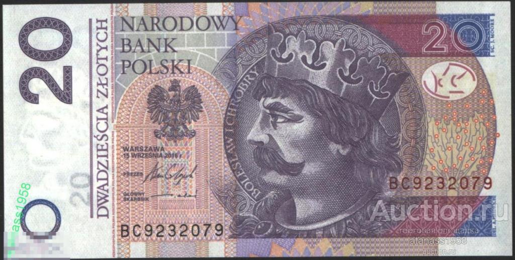Польша  Банкнота 20 Злоти 2016 UNC 