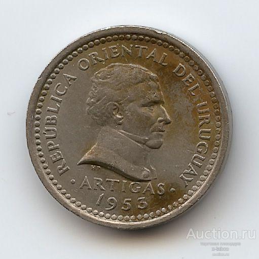 Уругвай, 2 сентесимо 1953 (год-тип, отец-основатель государства Хосе Артигас, портрет)