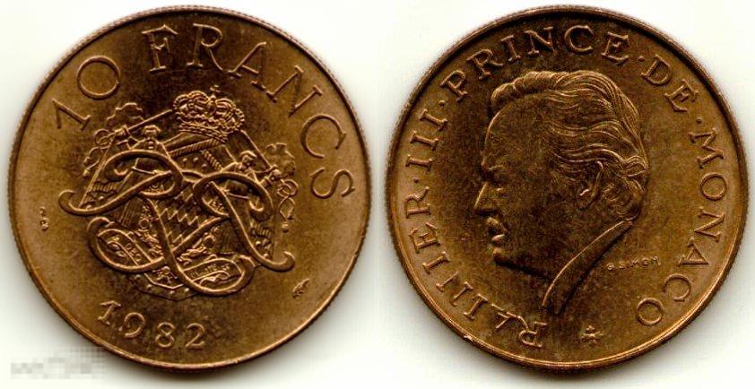 0193 Монако 10 франков 1982 АЦ Ренье-III 