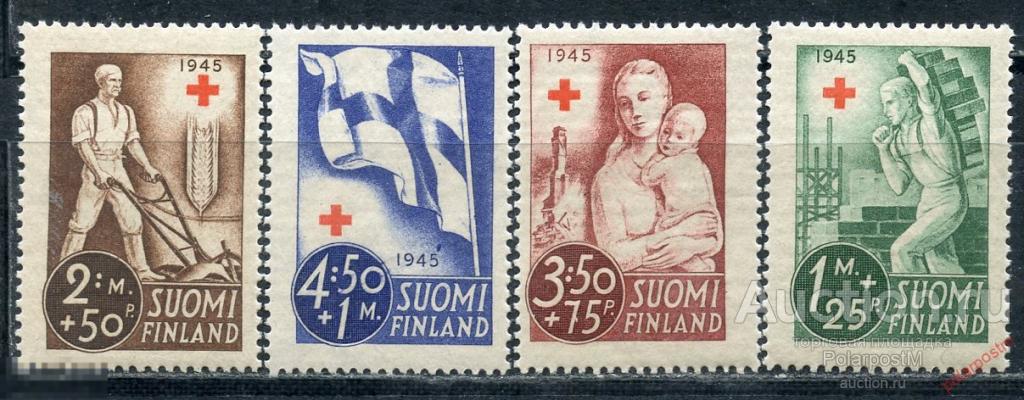 Финляндия 1945 291-245 Благотворительный фонд Красного Креста – Восстановление Финляндии. Флаги. 